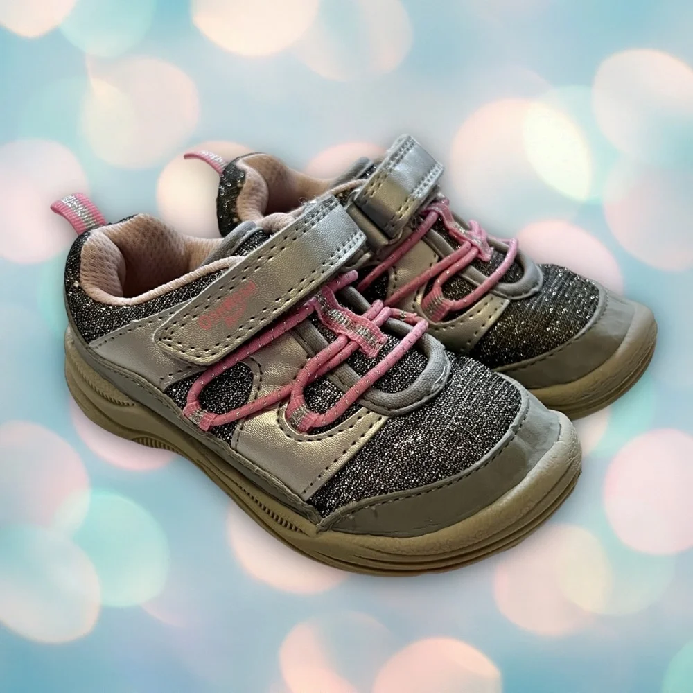 Oshkosh Baby Girl’s Pink and Silver Glitter Athletic Shoes Sneakers Size 6